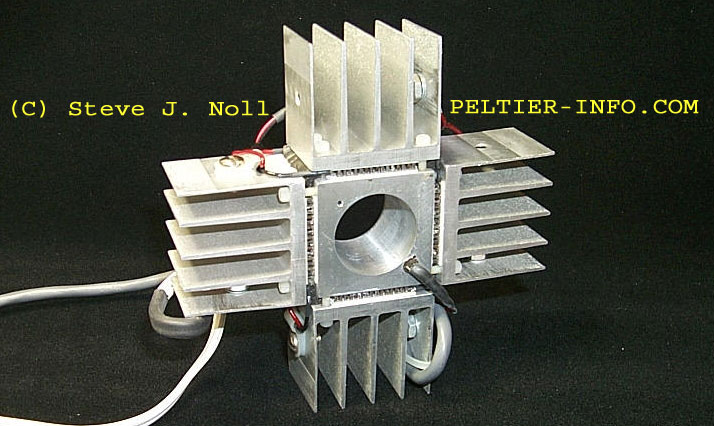 Image of a test fixture using four Peltier modules.